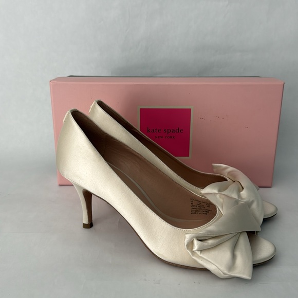 Kate Spade Crawford Peep Toe Pumps KATE SPADE NEW YORK Crawford Peep Toe  Pump Ivory Satin Evening Bridal Shoes